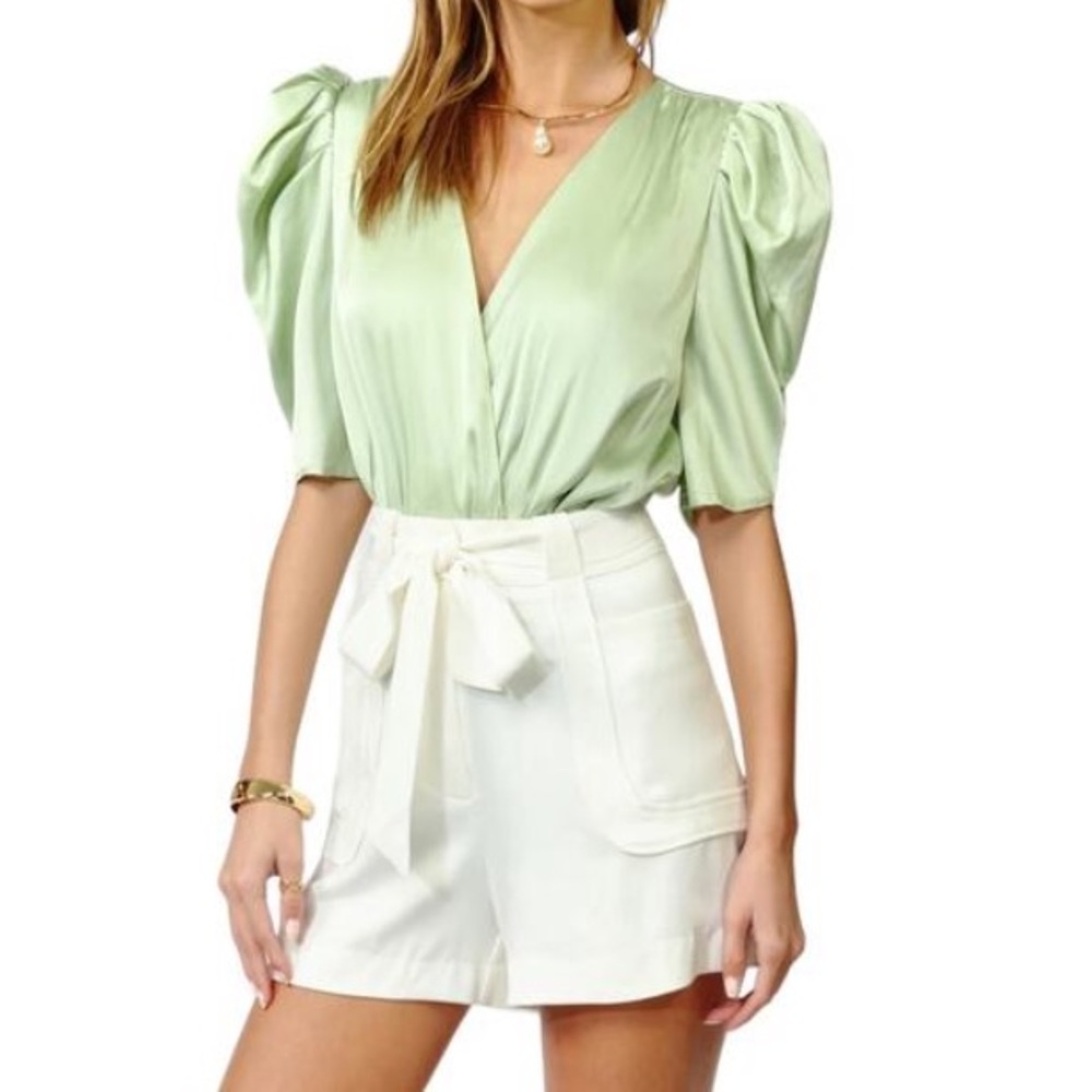 Adelyn Rae Green Puff Sleeve Bodysuit